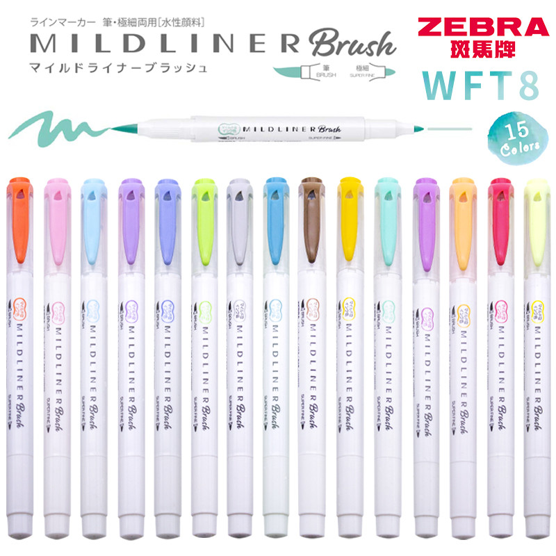 

Zebra 1pc Highlighter Pen Markers Dual Head (Brush Soft Tip + Fine Tip Tip) WFT8 Plumones Marcadores Art Supplies Painting Pens