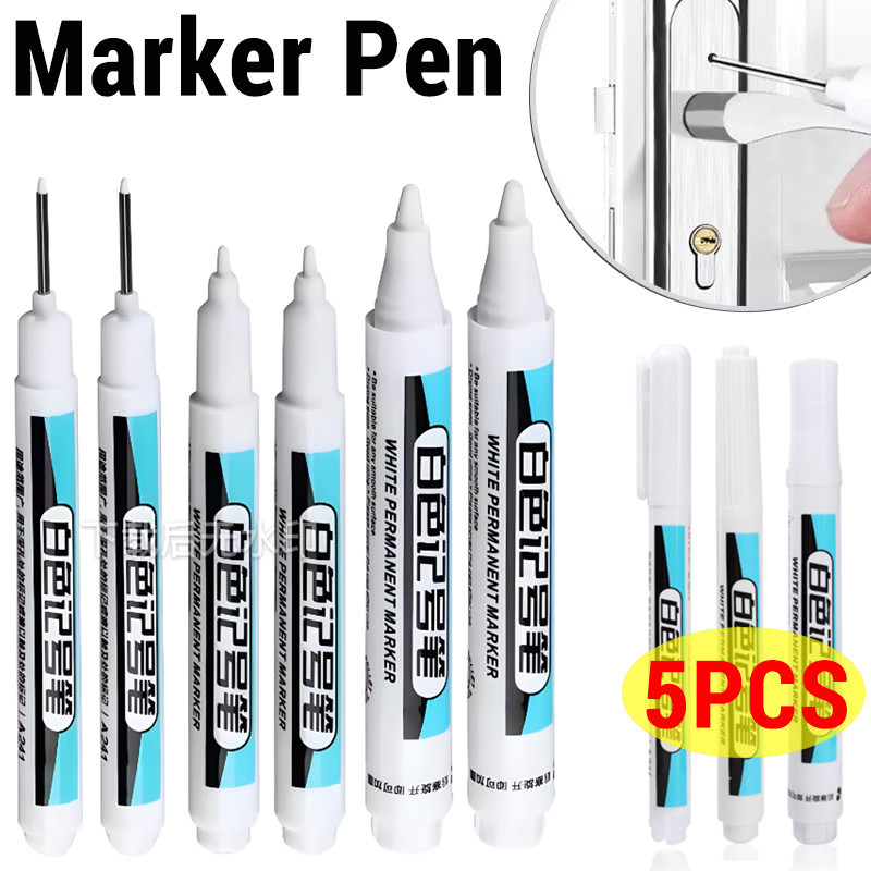 

5-1PCS 0.7/1.0/2.5MM White Marker Pens Oily Waterproof Permanent Paint Markers For Wood Plastic Leather Glass Stone Art Supplies