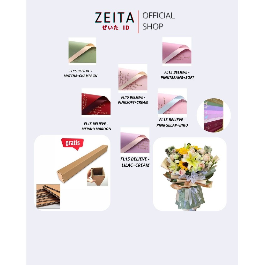 

Zeita - (5 LEMBAR) - FL15 BELIEVE Kertas Bunga Paper Buket Motif Tulisan Text Florist Cellophane