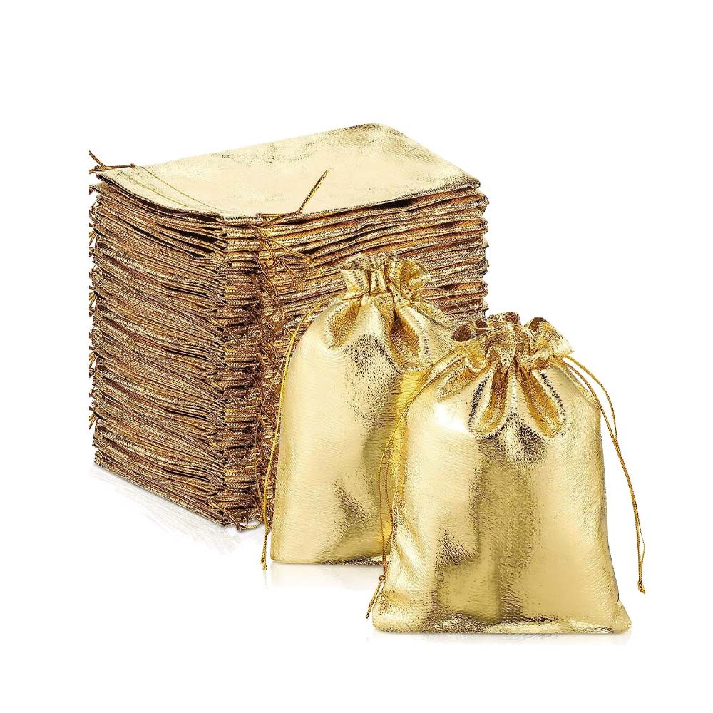 

50pcs Gold Gift Drawstring Bags Pouches For Jewelry Organizers Favor Candy Bar Chocolate Package Small Businesses Supplies