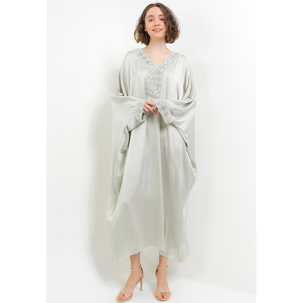 CHIC SIMPLE ETHNIC BEADED SILKY KAFTAN WANITA CANTIK MODERN K00O86BB