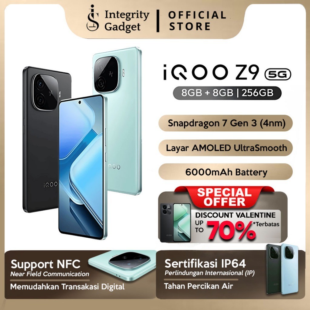 [ iQOO Z9 5G - RAM 12/256 GB ] NEW SEGEL ORI | SNAPDRAGON 7 GEN 3 | BATERAI BESAR 6000mAh PRO GAMING