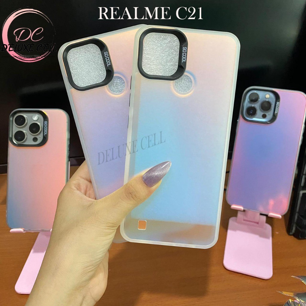 Case Silver Aurora REALME C21 / REALME C21Y / REALME C25Y Case Hologram Silver Full Cover -DC
