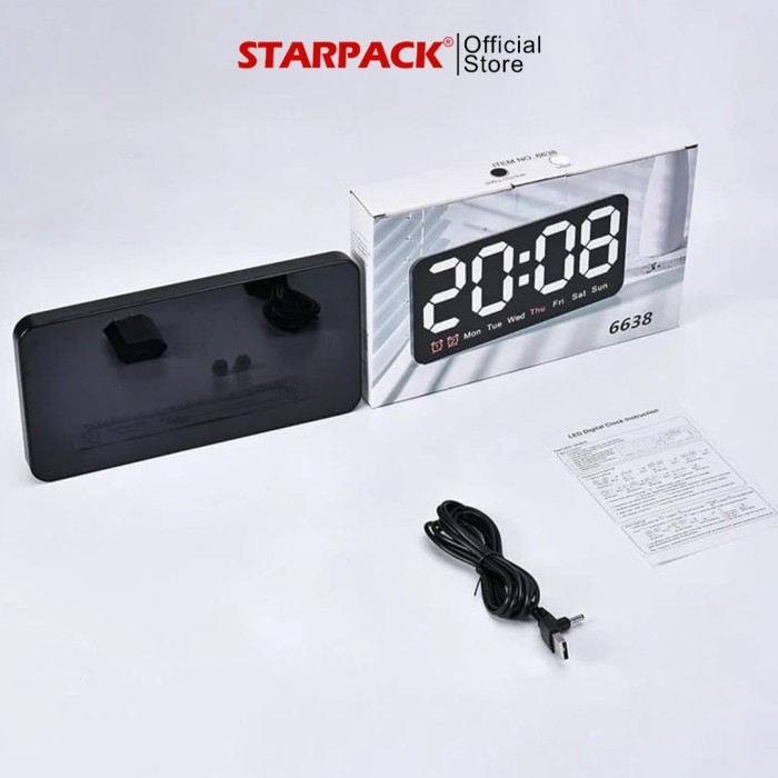 6638 Jam Dinding / Meja Digital LED Tampilan Jam / Hari / Baterai & USB