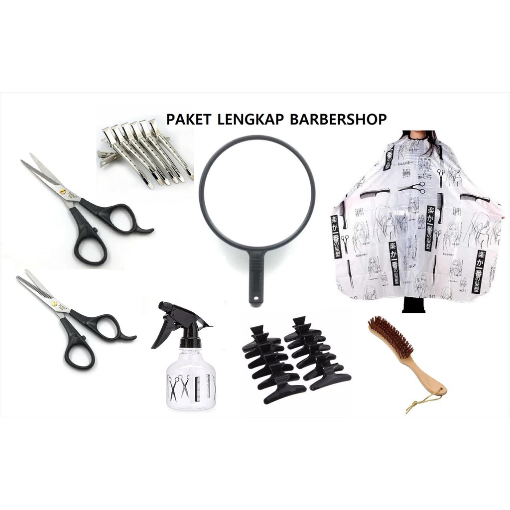 PAKET Gunting Rambut Barber Shop LENGKAP Bonus SISIR LEAF