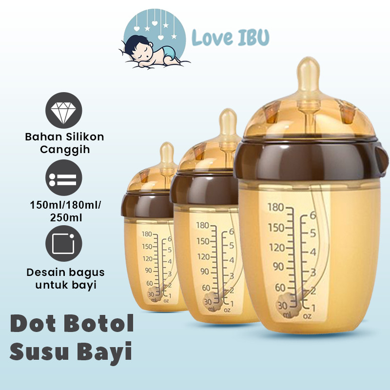 PRAKASADEMON - LOVE IBU BOTOL SUSU BAYI SILICONE WIDE NECK ANTI KOLIK DOT MIRIP PUTING IBU