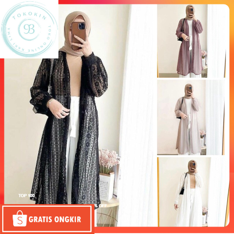 Outerwear Long Cardigan Brukat / Outer Brukat Panjang Lengan Balon Baju Kondangan Wanita Terlaris