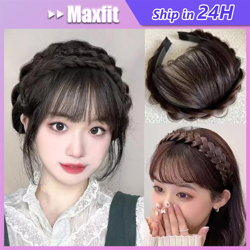 Poni Bando Rambut Kepang / Poni Lurus Sintetis Korea / Rambut Palsu Wanita / Hairclip Poni Kepang Po