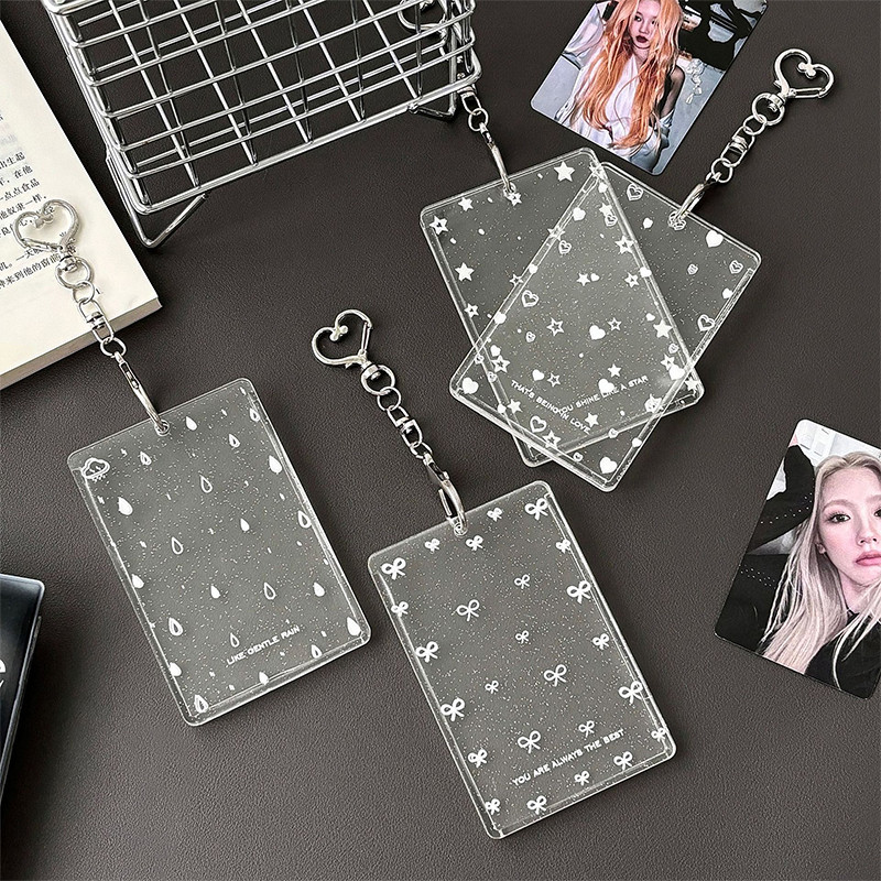 

New Ins Cute Cat Ribbon PVC Photocard Holder Kpop Photo Card Holder Bag Pendant Korean Stationery Gifts