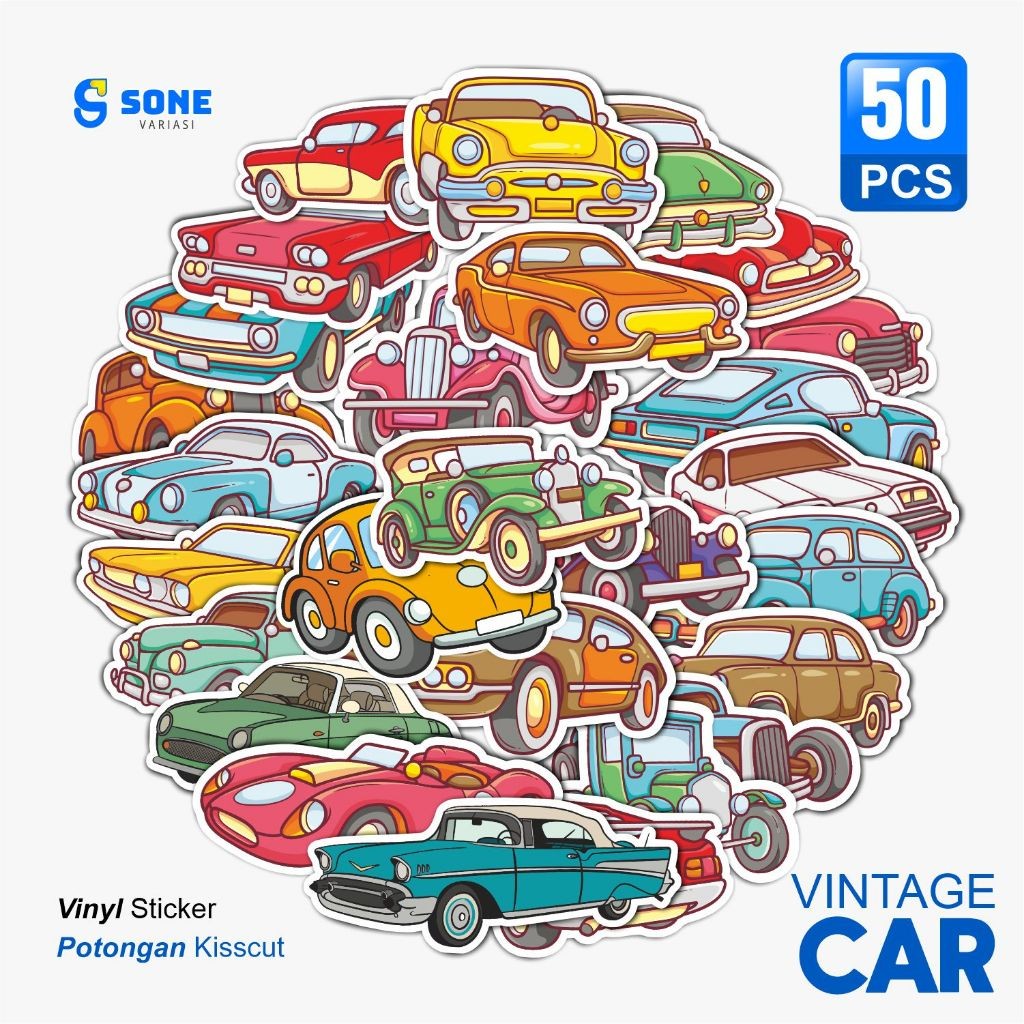 

Stiker Vintage Car Paper Vinyl Anti Air Aksesoris Laptop Buku Tumbler