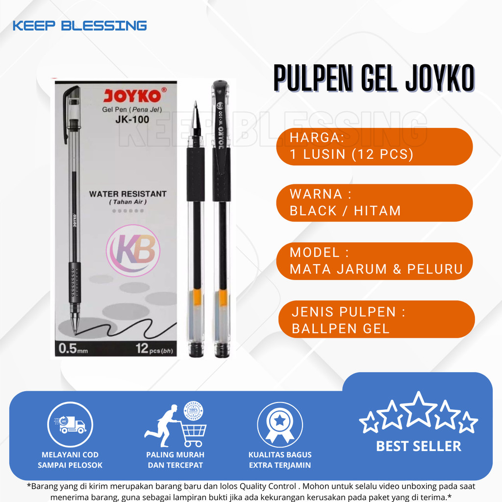 

1 Pax (12 pcs) Gel Pen Pulpen Pena Joyko / Black 0.5 mm / Pen Joyko / Bisa Cod / Duta Gemilang