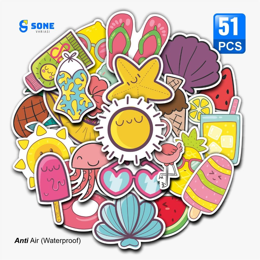 

Stiker Summer Time Paper Vinyl Anti Air Aksesoris Laptop Buku Tumbler