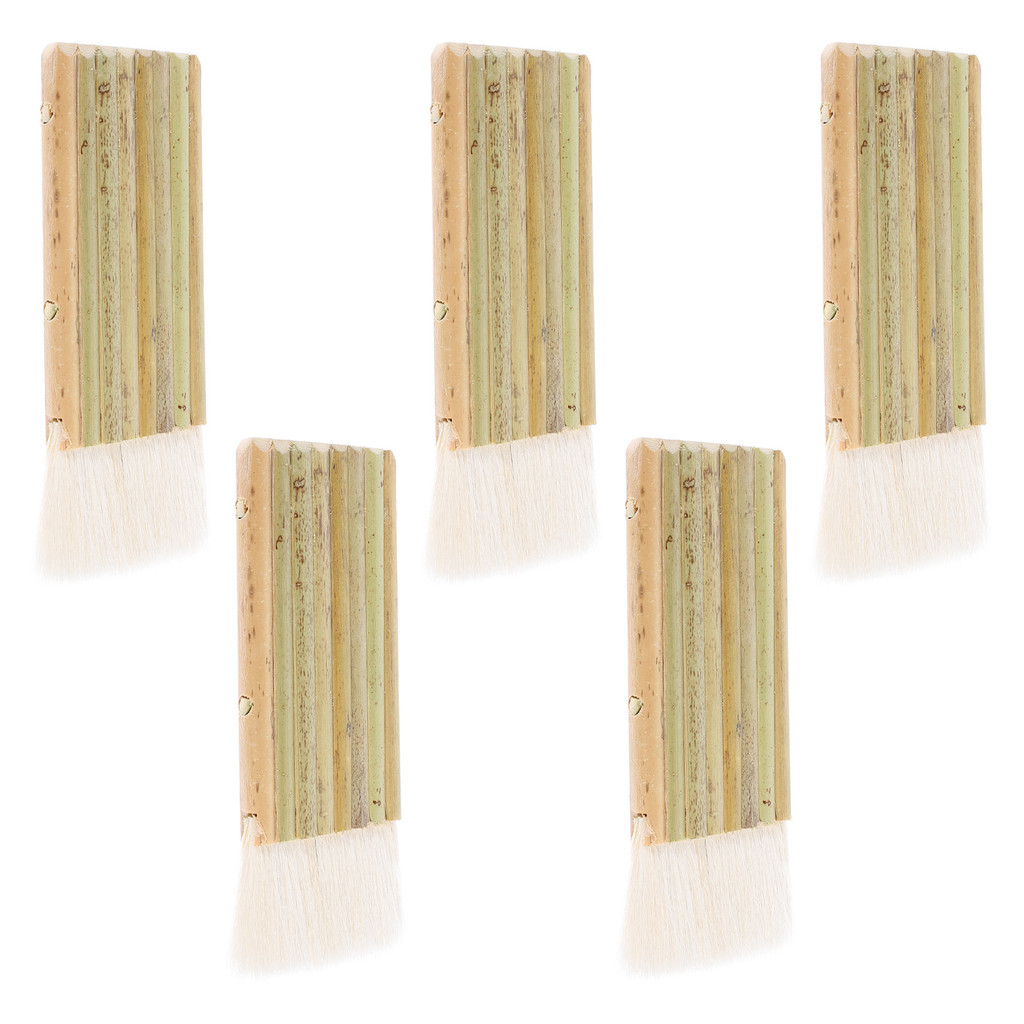 

5 Pcs Wool Flat Brush Paint Wide Pen Hake Blender Bamboo Wood Oil Paintbrushes Watercolor Painting Supplies