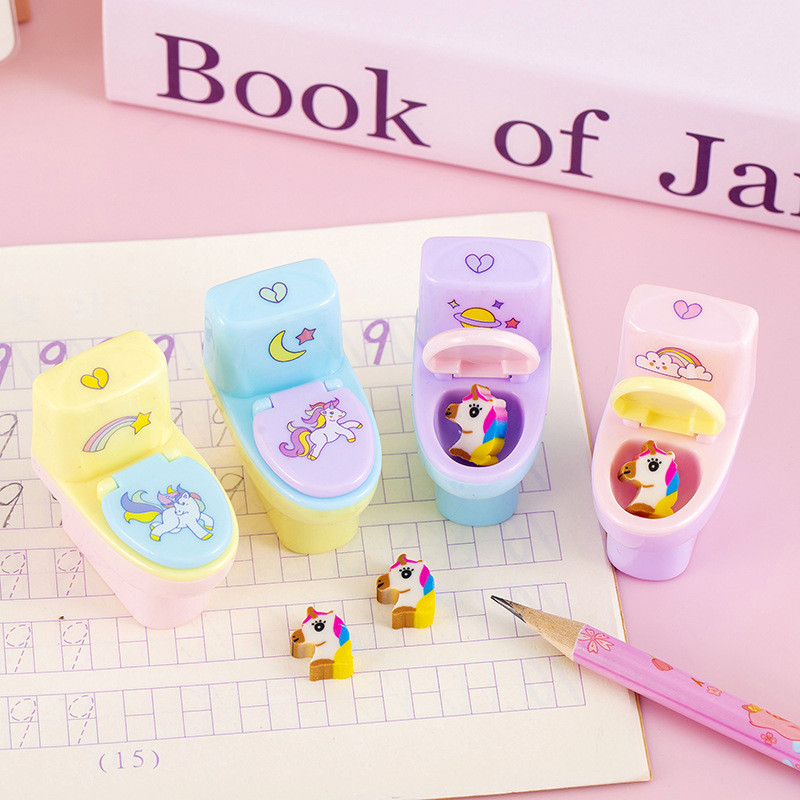 

4pcs Creative Funny Closestool Pencil Sharpener Cute Unicorn Sticker Pencil Sharpener Student School Stationery Supplies