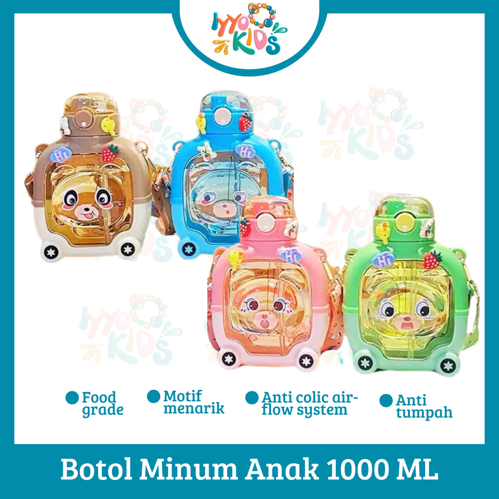 IYYO KIDS | Botol Minum Buffalo Anak Sekolah Cowok Cewek Kapasitas 1000 ML Botol Lucu Karakter 3D Fr