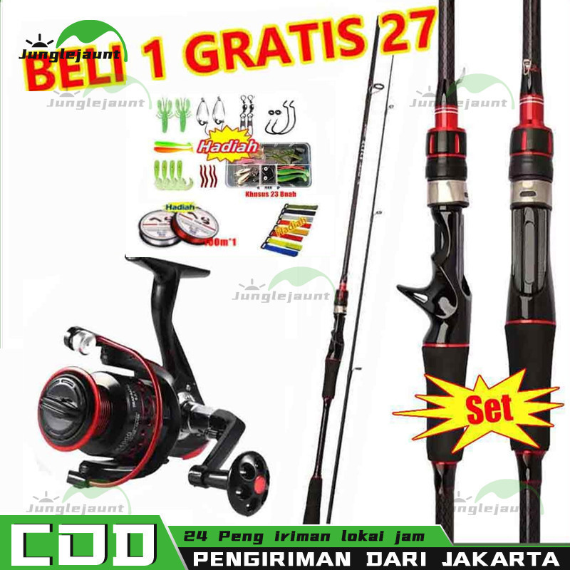 【27 Buah Set】Joran Pancing Set 1.6m-2.4m Reel Pancing LK 2000-7000Joran UL Carbon Pancingan Set Leng