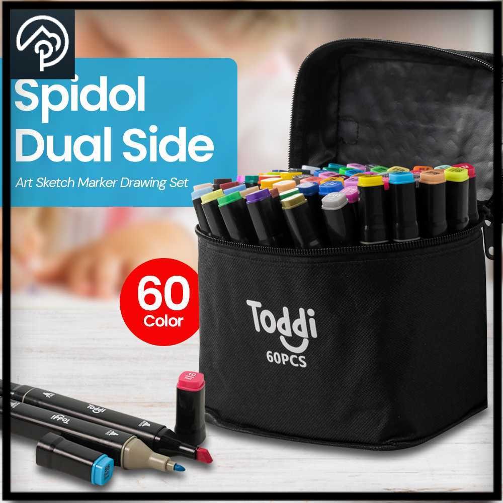 

Spidol Dual Side Fine Art Brush Pen Art Marker Set 60 Color - HL270