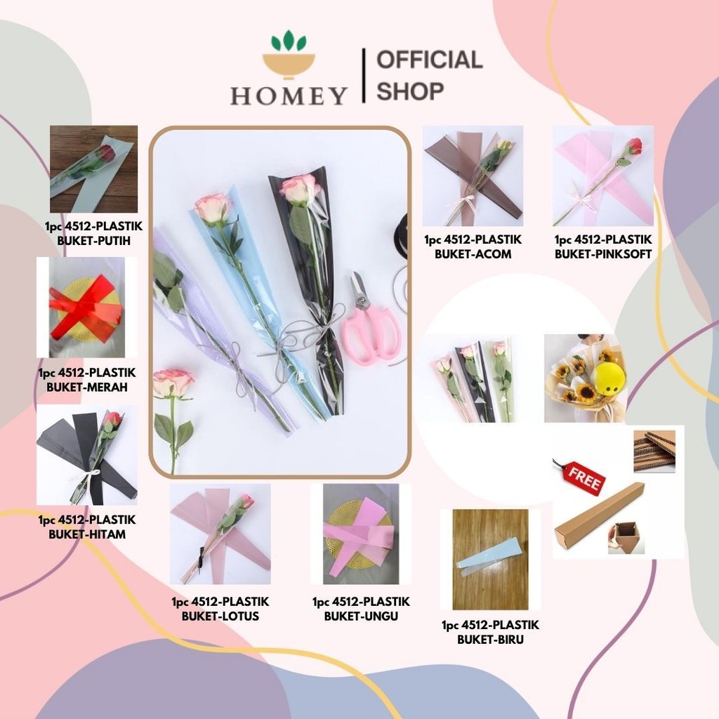 

HOMEY - 1pc Plastik Bunga Mawar 1 tangkai (ecer per lembar) / Wrapping Plastik untuk Mini Buket Rose