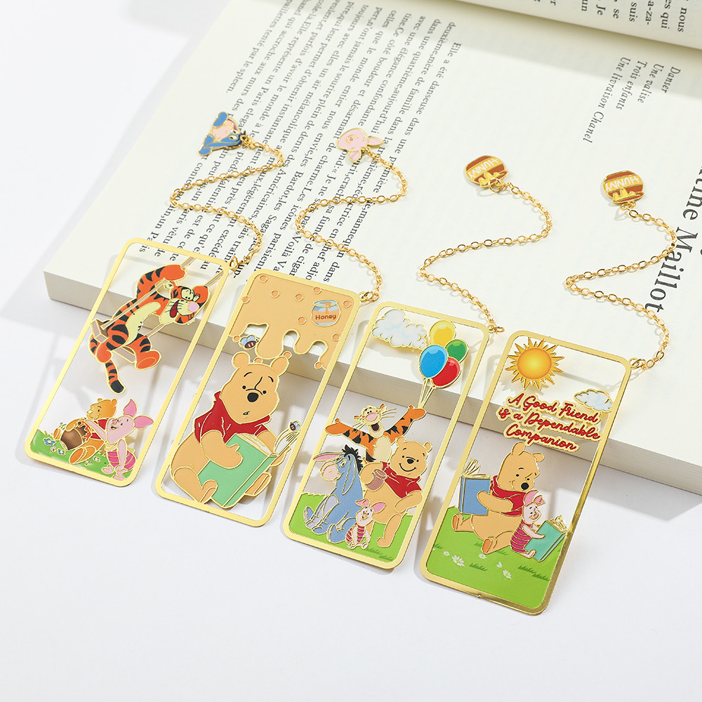 

1pc Winnie the Pooh Bookmarks Disney Metal Bookmarks Fans Girls Gifts Kids Collections Book Fans Stationery Reading Markers