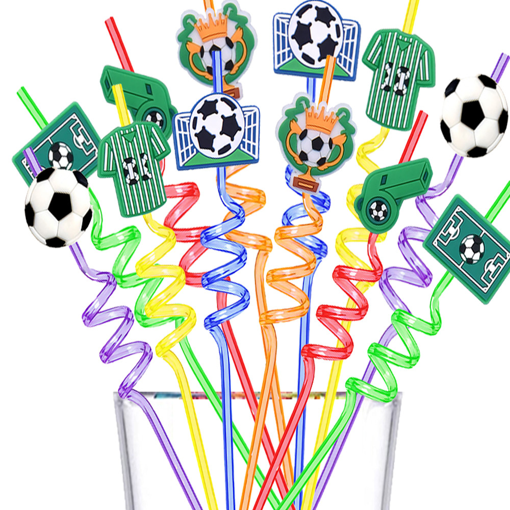 

6/12Pc Reusable Soccer Straws for Kids Birthday Party Soccer Football Straws Baby Shower Kids Adult Straws Sports Party Supplies