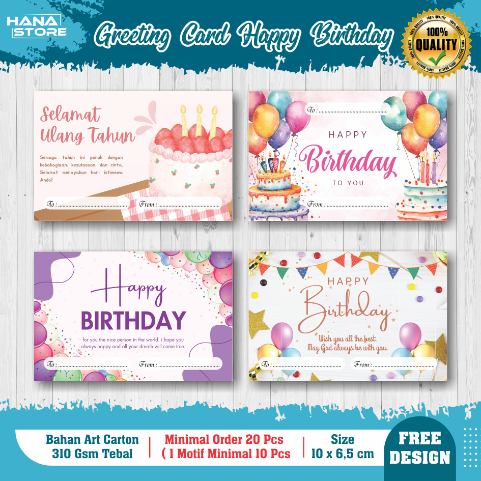 Greeting Card HAPPY BIRTHDAY V2 - Gift Card - Kartu Ucapan Birthday - Aesthetic - Kartu Ucapan  Ulan