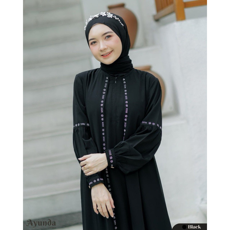 Ayunda dress gamis ceruty mix syakilla model terbaru 2024 aplikasi swarovski/gamis swarovski viral k
