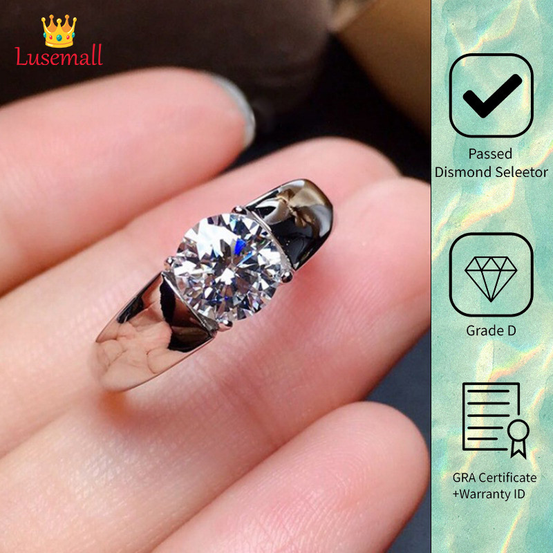 Lusemall Cincin Berlian Pt950 Platinum 2 Karat Ring Pernikahan Pria Moissanite