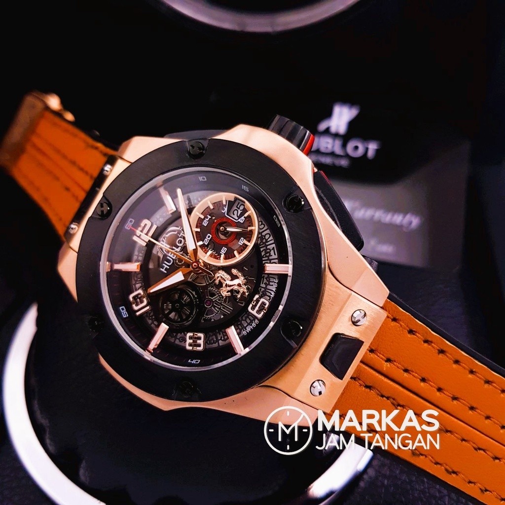 Jam Tangan Pria - Jam Tangan Cowok - Arloji BEST SELLER HUBLOT PREMIUM Big Bang Unico Ferrari Chronograph Leather Men Watch TERMURAH TERLARIS HADIAH KADO