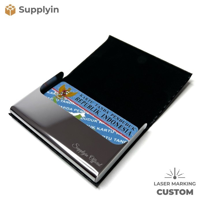 

Business Card Holder Tempat Kartu Nama Kulit Motif Karbon Custom - Hitam, Polosan
