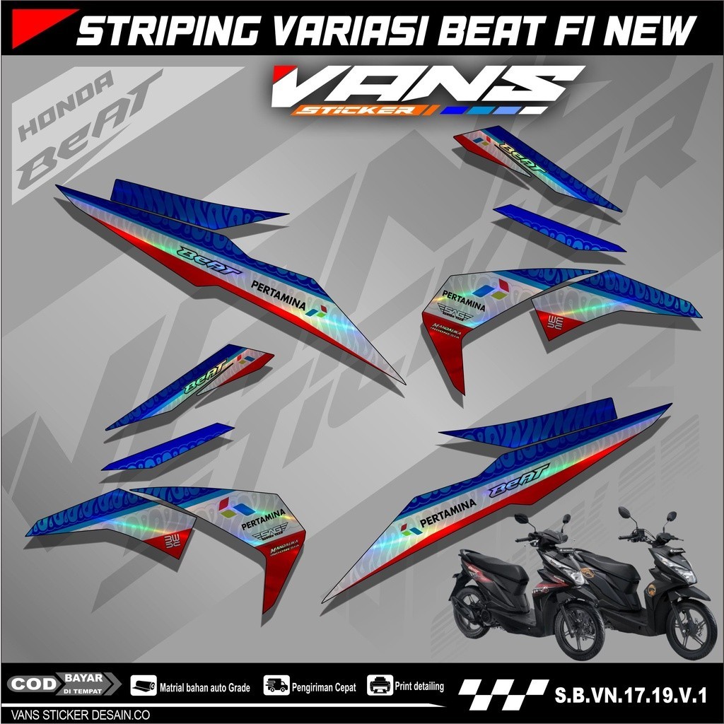 Striping Beat Fi Esp,beat street,Beat Fi New 2016 2017 2018 2019 bahan hologram pelangi,chrome-Stick