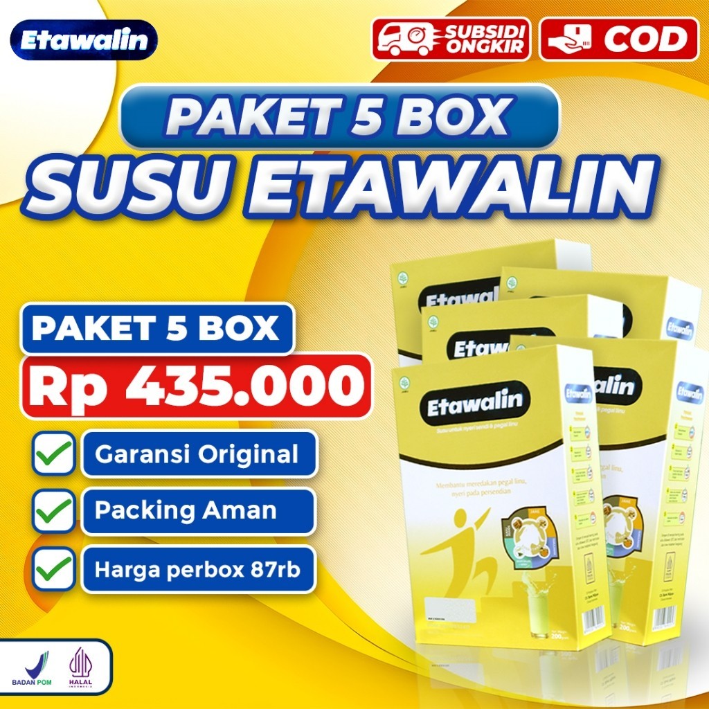 

ETAWALIN 5 BOX Susu Terapi Nyeri Sendi Atasi Asam Urat Rematik Jaga Kepadatan dan Kesehatan Tulang