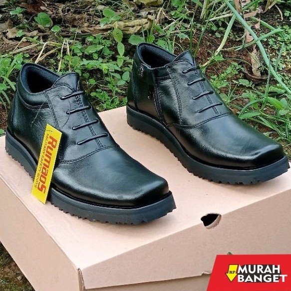 Sepatu pdh- SEPATU PDH/ DINAS/KANTORAN Rumaos pendek resleting sol datar KULIT ASLI