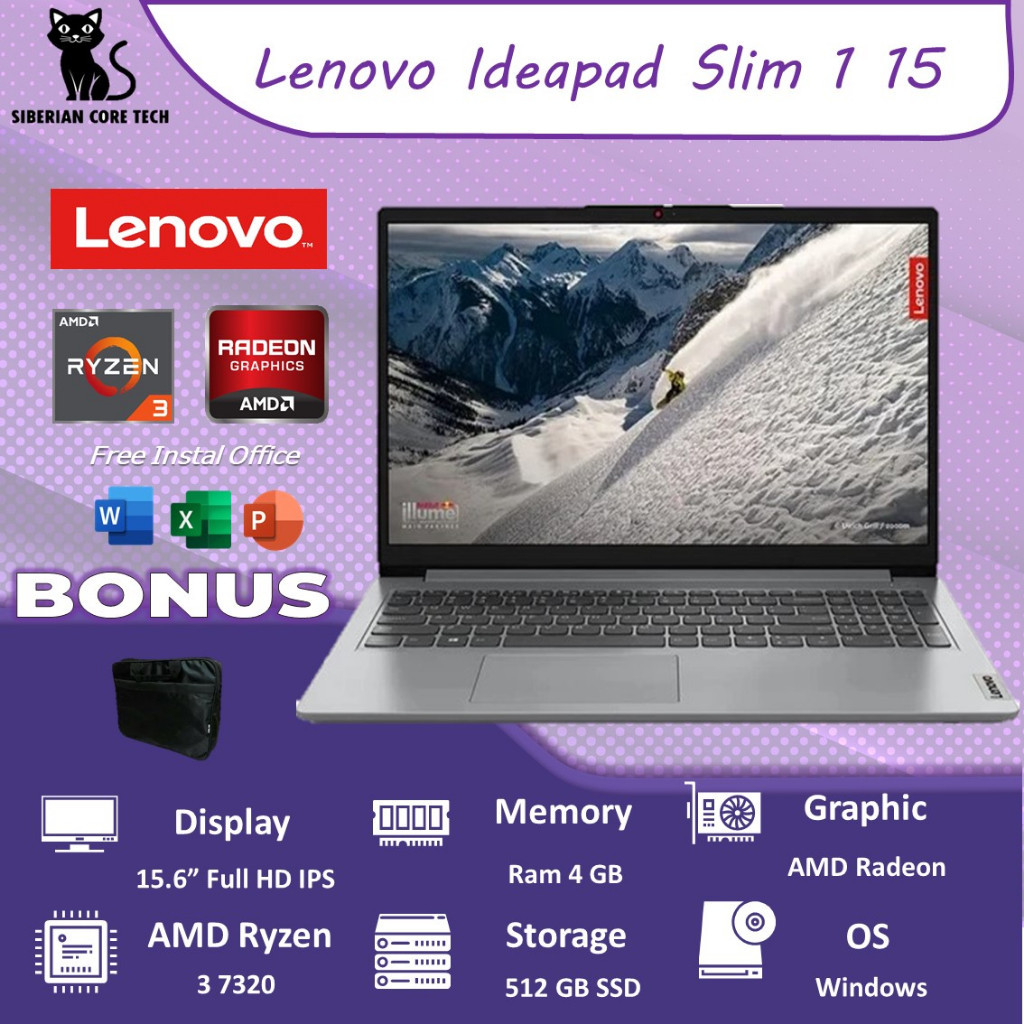 Laptop Lenovo Ideapad Slim 1 15 AMD RYZEN 3 7320 4GB 512GB SSD Windows 11 15.6FHD