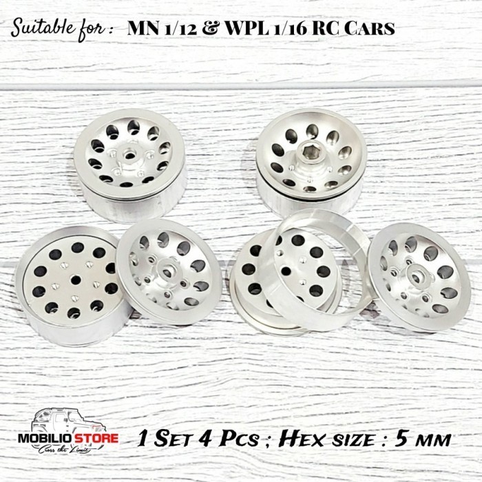Best- Velg Metal Beadlock Ban Soft Rubber Tire Wheel Set Roda RC Mini MN WPL - Beadlock Silver