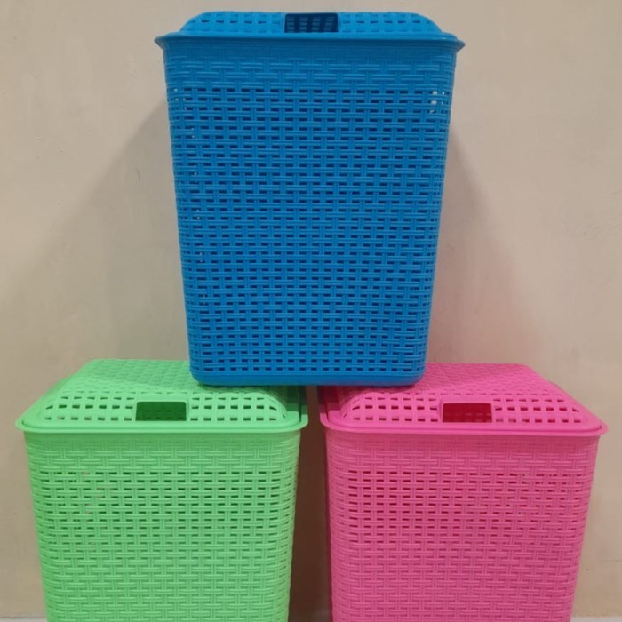 promo ✨ -Keranjang Baju Kotor Plastik / Keranjang Laundry Plastik Tutup Besar - Pastel