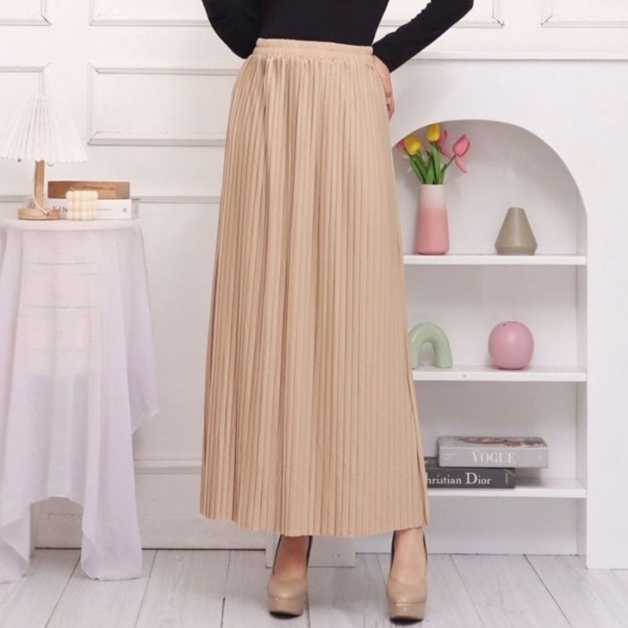 [Best Seller]~wnur3383_store Soona Skirt Rok Span Plisket Rok Span Panjang Rok Plisket - cream