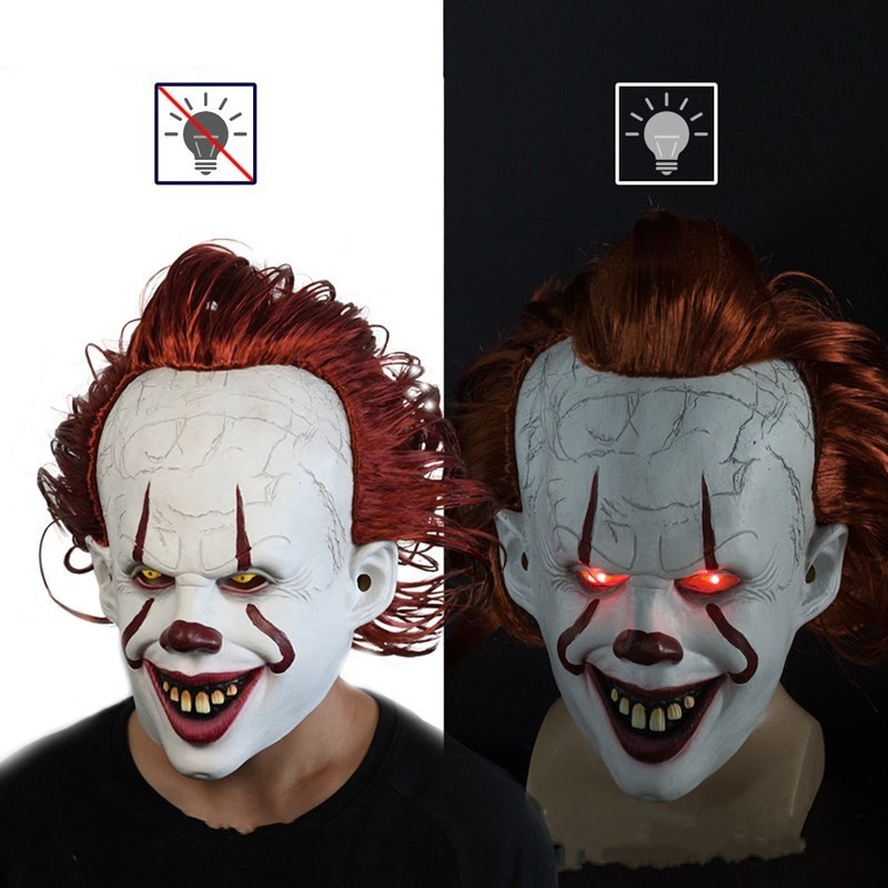 Halloween Mask LED Clown LED topeng Joker Pennywise Horror Cosplay Latex Scary | topeng joker | cosp