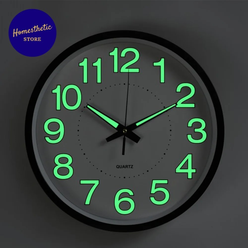 Jam Dinding Bulat Quartz Luminous Glow in The Dark GITD Nyala Menyala Dalam Gelap 30cm Creative Desi