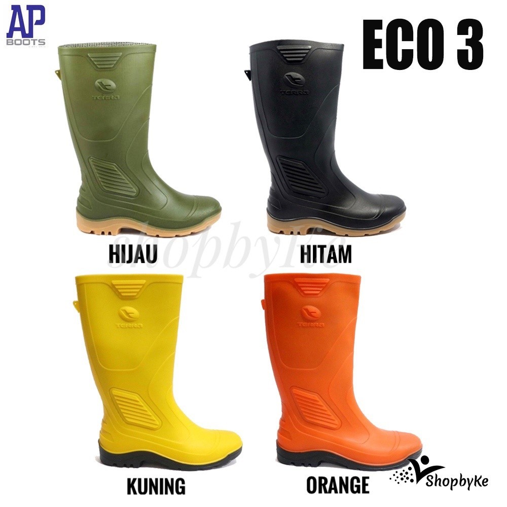 TERLARIS Sepatu Boots Karet merk AP Terra ECO 3 SERIES Warna Hijau, Orange, Kuning, Hitam Size 38-43