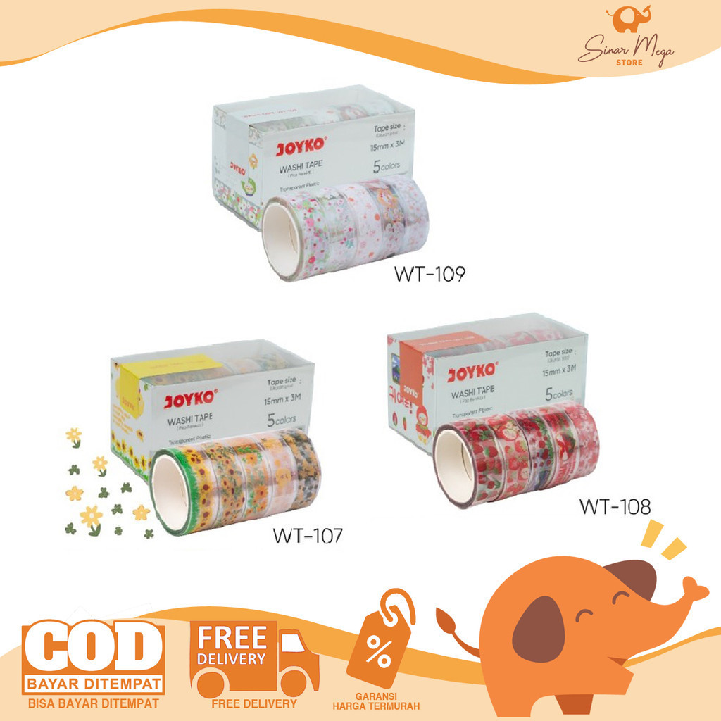 

Joyko Washi Tape WT-107~109 Pita Perekat Selotip Kertas Berwarna Lucu