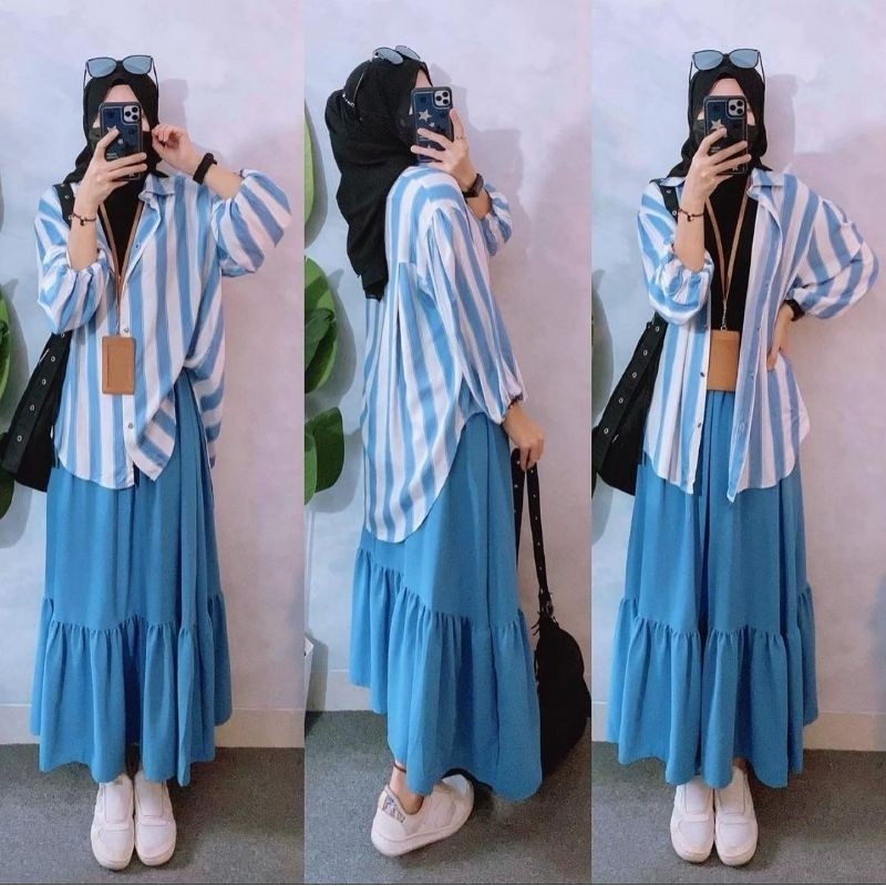 Kayla Strip One Set Rok Premium | Setelan Crinkle Airflow