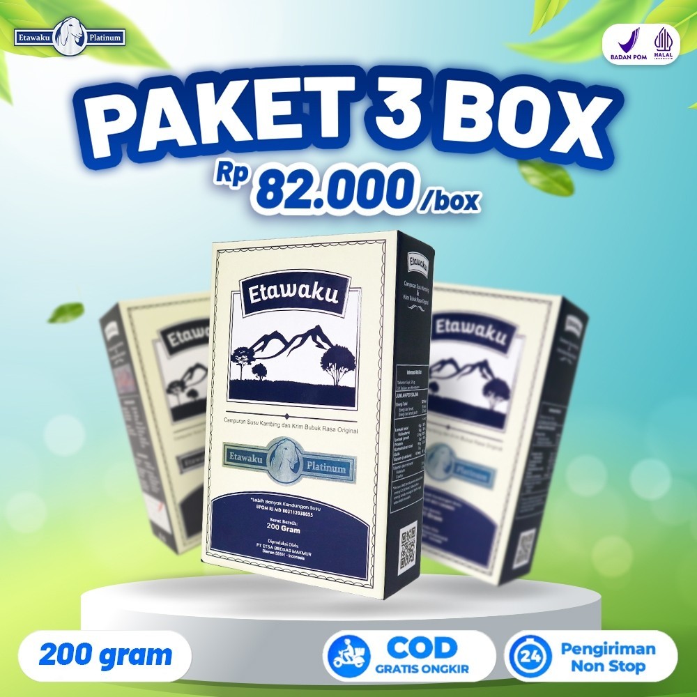 

Etawaku Platinum 3 Box - Susu Kambing Etawa Penambah Kalsium Kuatkan Tulang & Sendi Solusi Atasi Gangguan Pernapasan Pernafasan