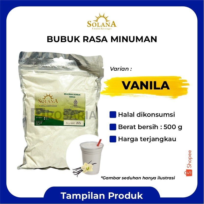 

Bubuk Rasa VANILA Serbuk Minuman Vanilla Merk SOLANA Premium Kekinian