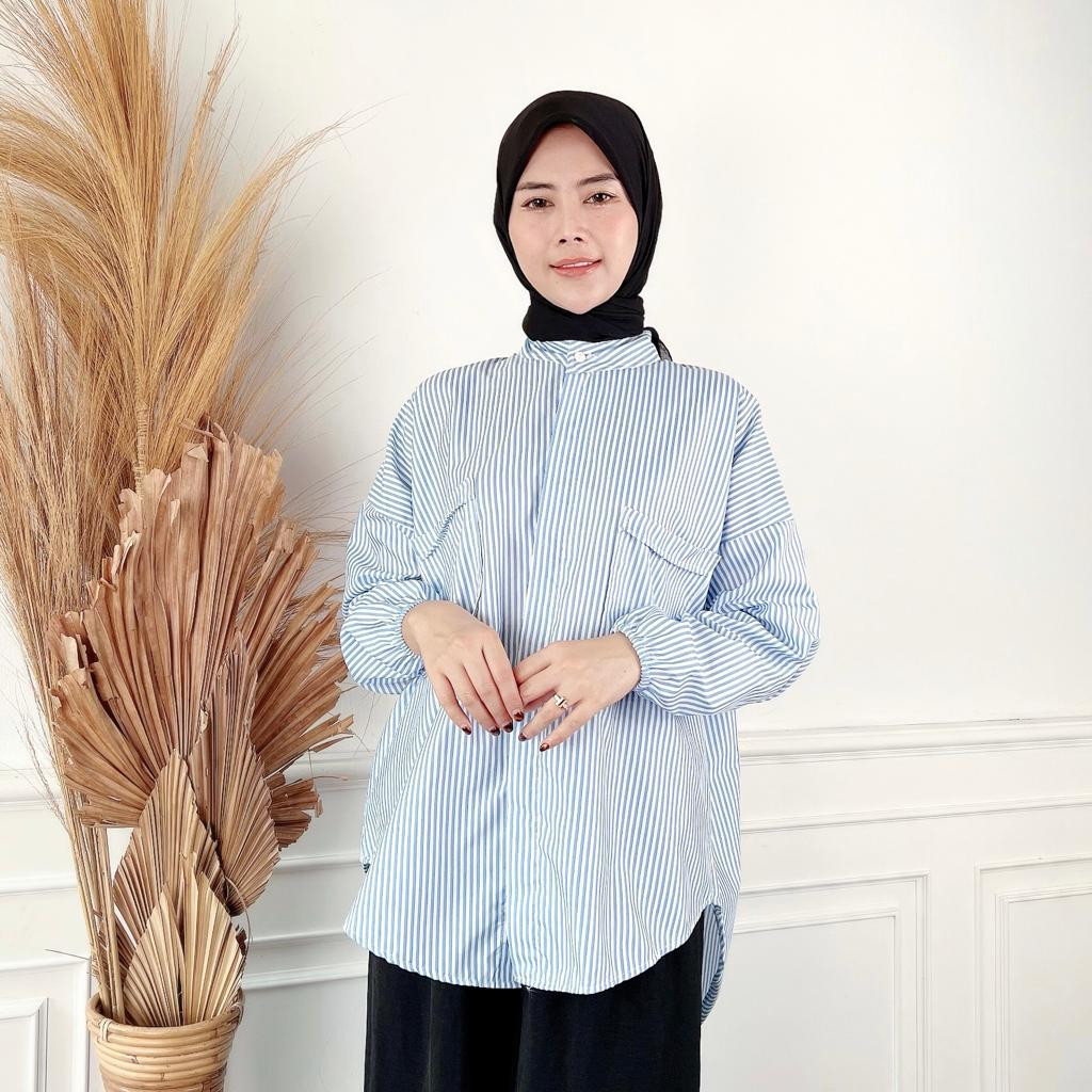 Kemeja Pocket salur | Kemeja Tunik Wanita | Sierra Salur Tunik