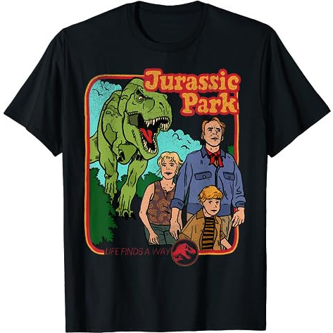 Kaos Jurassic Park Retro Life Finds A Way Park Poster T-Shirt