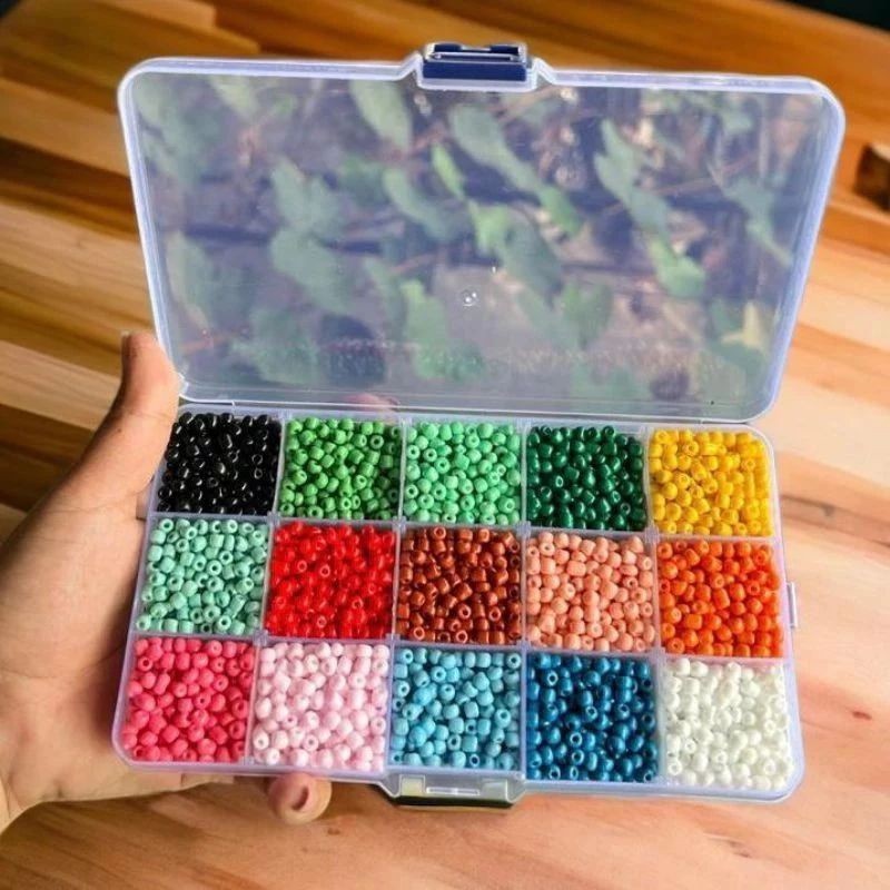 Mote Pasir Paket 1box Manik Payet Pasir Manik kit 6/0 4mm Full colour Bonus Tali Elastis + Tali Giok