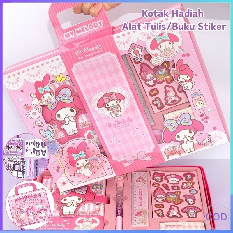 

【COD】Sanrio Diary Book Alat Tulis Set / Set Buku Stiker / kuromi Melody Buku kliping Kotak Hadiah Alat Tulis