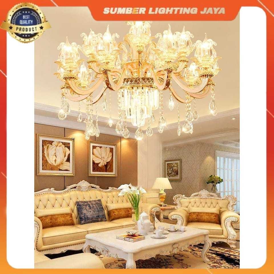 COD & READY STOK LAMPU HIAS GANTUNG KRISTAL BUNGA MEWAH / LAMPU GANTUNG RUANG TAMU / LAMPU