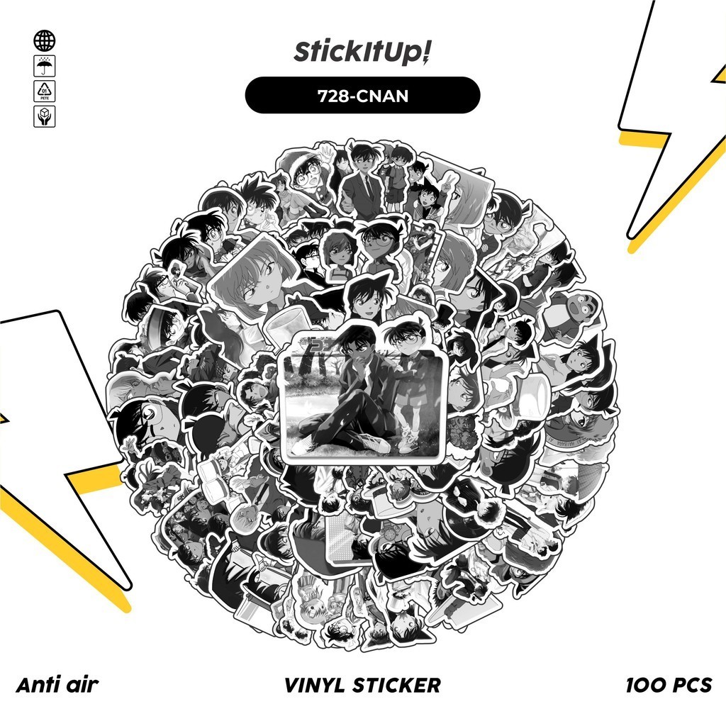COD✨ 100 Pcs Stiker Pack Black And White Detective Conan Lucu Aesthetic Vynil Waterproof untuk Freeb