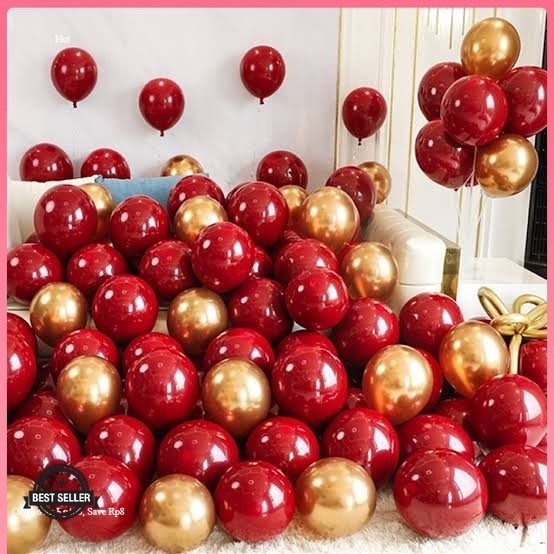 Paket Balon Latex Imlek doff Retro Merah Maroon / Merah Cabe Gold 12 inch